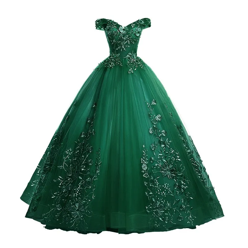 Green Quinceanera Dresses Party Prom Off The Shoulder Ball Gown Lace Embroidery Vintage Quinceanera Dress Plus Szie