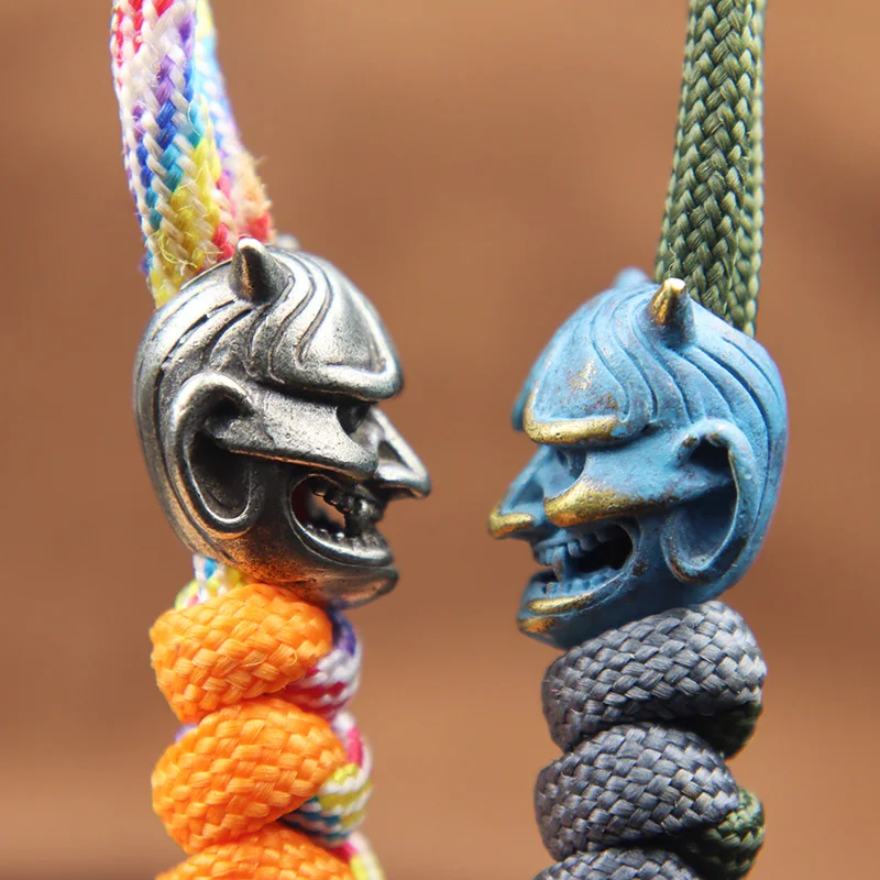 Brass Japanese Prajna Skull Head Knife Beads Paracord Lanyard Charms DIY Ghost Hannya Mask Umbrella Rope Bracelets Accessories