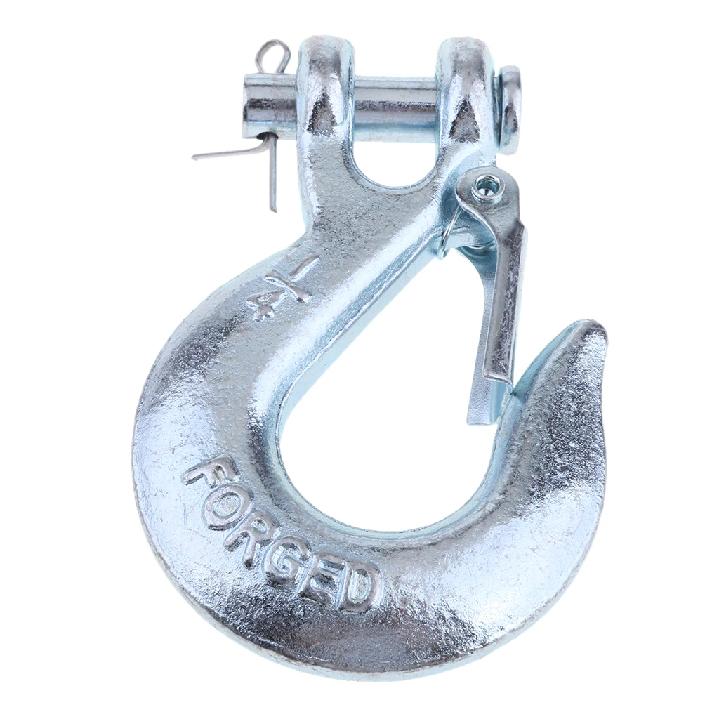 1/4 inch Clevis Slip Hook with Safety Latch - Heavy Duty Grade Steel Towing Winch Rope Clasps Clip Buckle - Silver