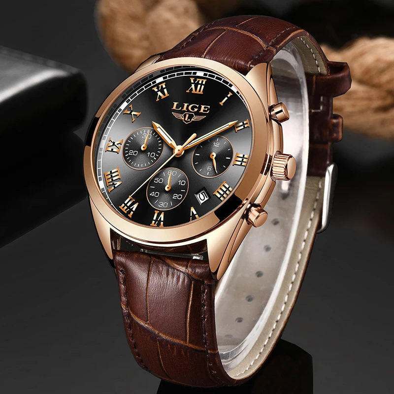 Mens Watches LIGE Top Brand Luxury Men\'s Fashion Business Waterproof Quartz Watch For Men Casual Leather Watch Relogio Masculino