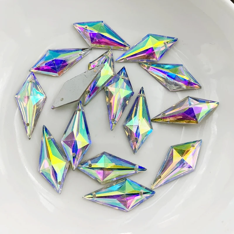 7x19mm&10x22mm Flatback Crystal AB Rhinestones Rhombus Shape Clear resin Crystal Stones Non Hotfix Strass Sewing Beads