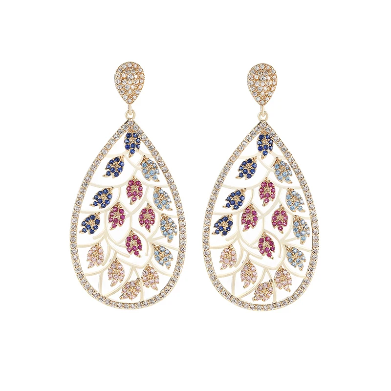 Fashion Water Drop Flower Zircon Retro Earrings Color Ladies Earrings Temperament New Banquet Jewelry Party Golden Accessories