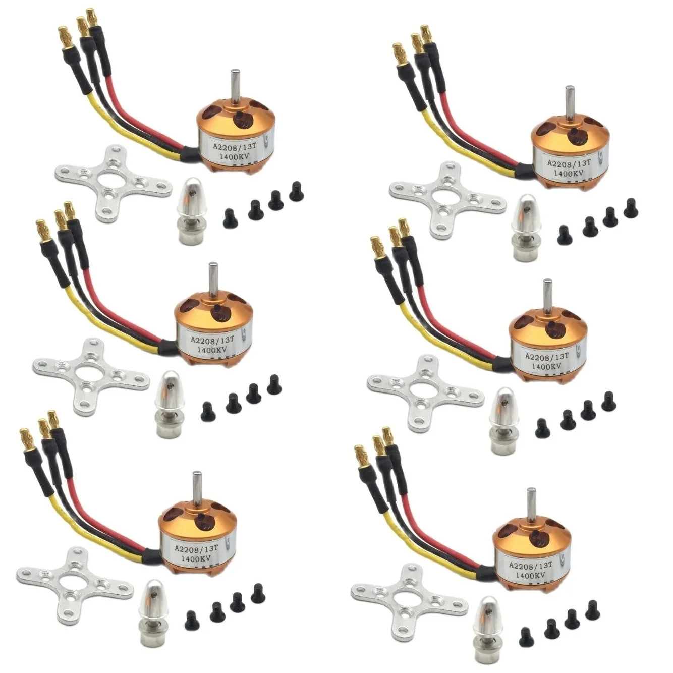 6pcs Brushless DC Electric Motor A2208 KV1100 KV1400 KV2600 For RC Fixed-wing KT-aircraft Quadcopter  Multi-rotor aircraft