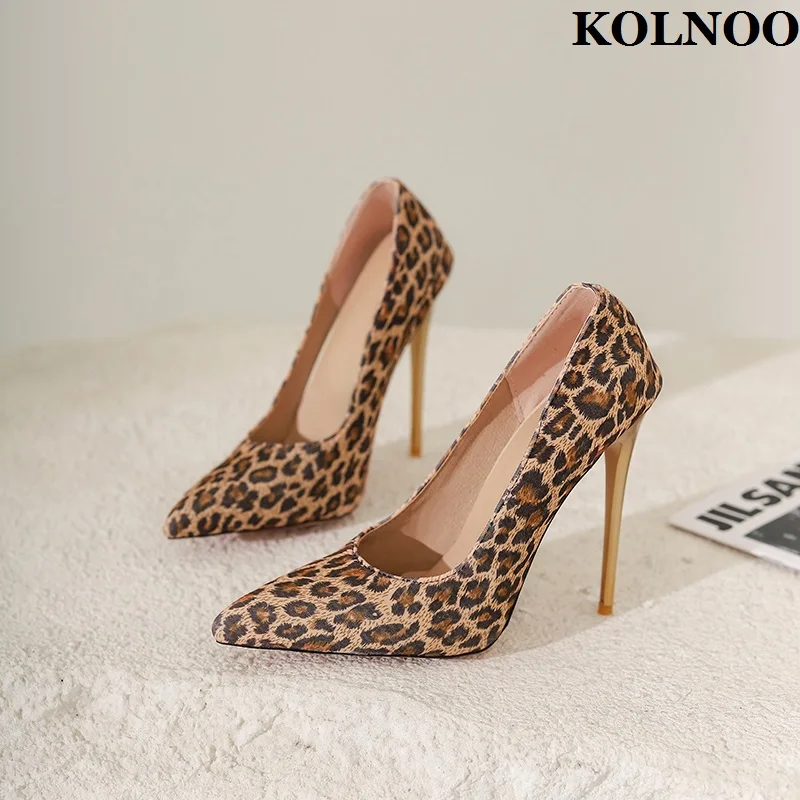 Kolnoo Handmade New Women 12cm Super Heels Pumps Leopard Pointy Slip-on Party Dress Shoes Evening Xmas Summer Fashion Prom Shoes