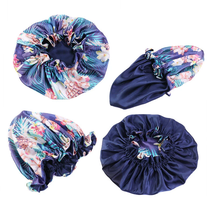 8 Colors Satin Printed Bonnet Beanies Night Hair Hat For Natural Curly Hair Elastic Bathing Sleep Women Head Cover Wrap Hat New