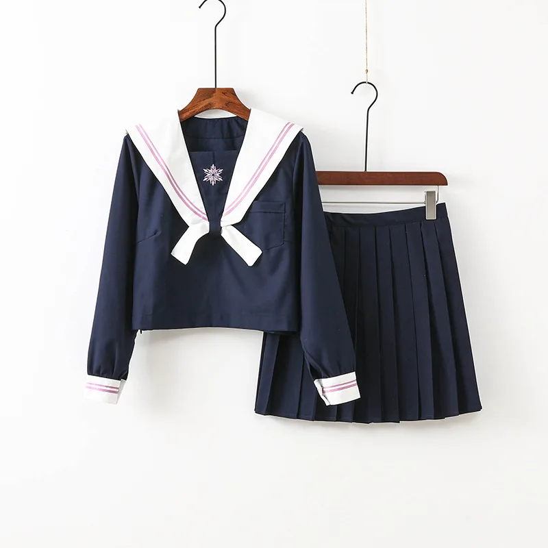 Uniforme bleu marine Jk, uniformes scolaires japonais à manches courtes/longues pour filles, ensembles jupe plissée de marin, uniforme XXL