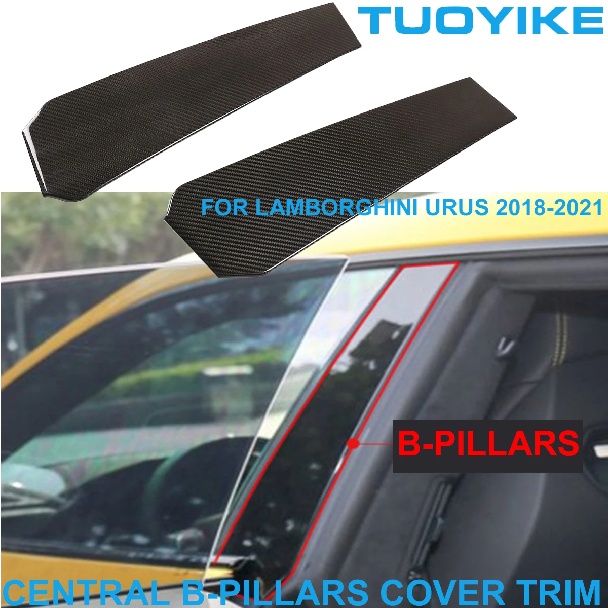 

Car Real Dry Carbon Fiber Exterior Central Window B-Pillars Panel Trim Cover Decorative Sticker For Lamborghini Urus 2018-2021