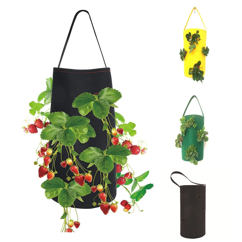 Strawberry planting bag hanging wall outdoor vertical planting pot vegetable open hanging gardening felt non-woven flower pot