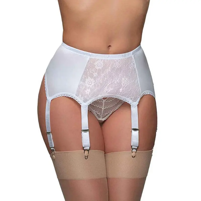 Nova sexy vintage cintura alta rendas impressão 6-claw liga cinto feminino roupa interior ligas malha meias suspensórios sem calcinha