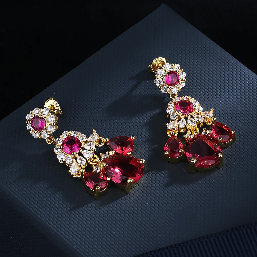 925 sterling silver fashion trend colorful diamond geometric earrings female party birthday earrings