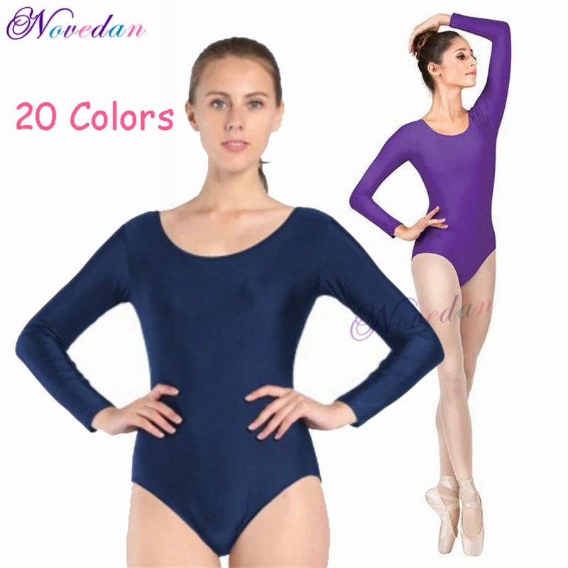 Women Adult Black White Shiny Metallic Leotard Long Sleeve Ballet Dancewear Spandex Leotards Bodysuit Gymnastics Costume Unitard