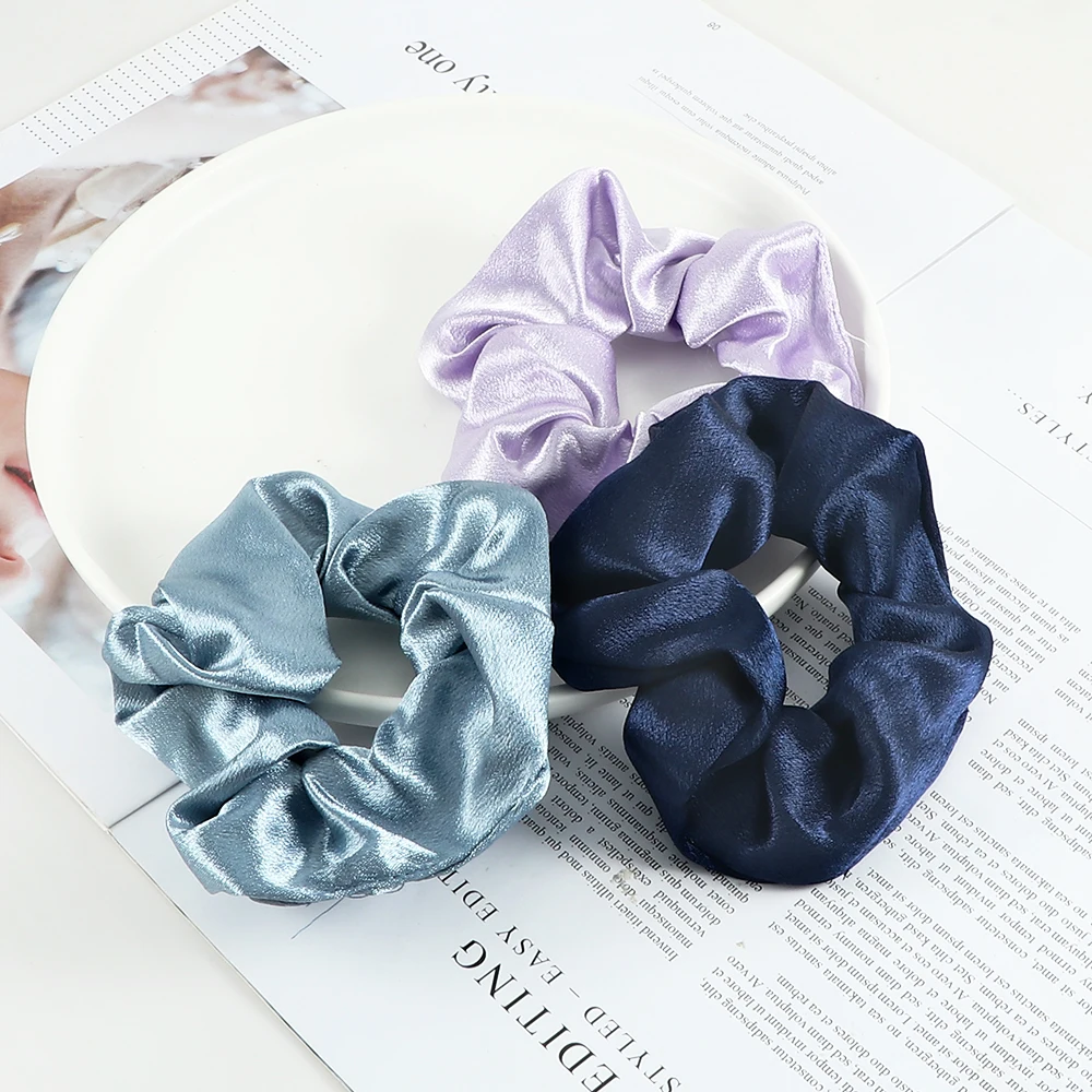 Vintage Satin Silk Scrunchie Solid Color Elastic Hair Bands Fashion Headband Ponytail Holder Rope Women Girls Hair Accessories