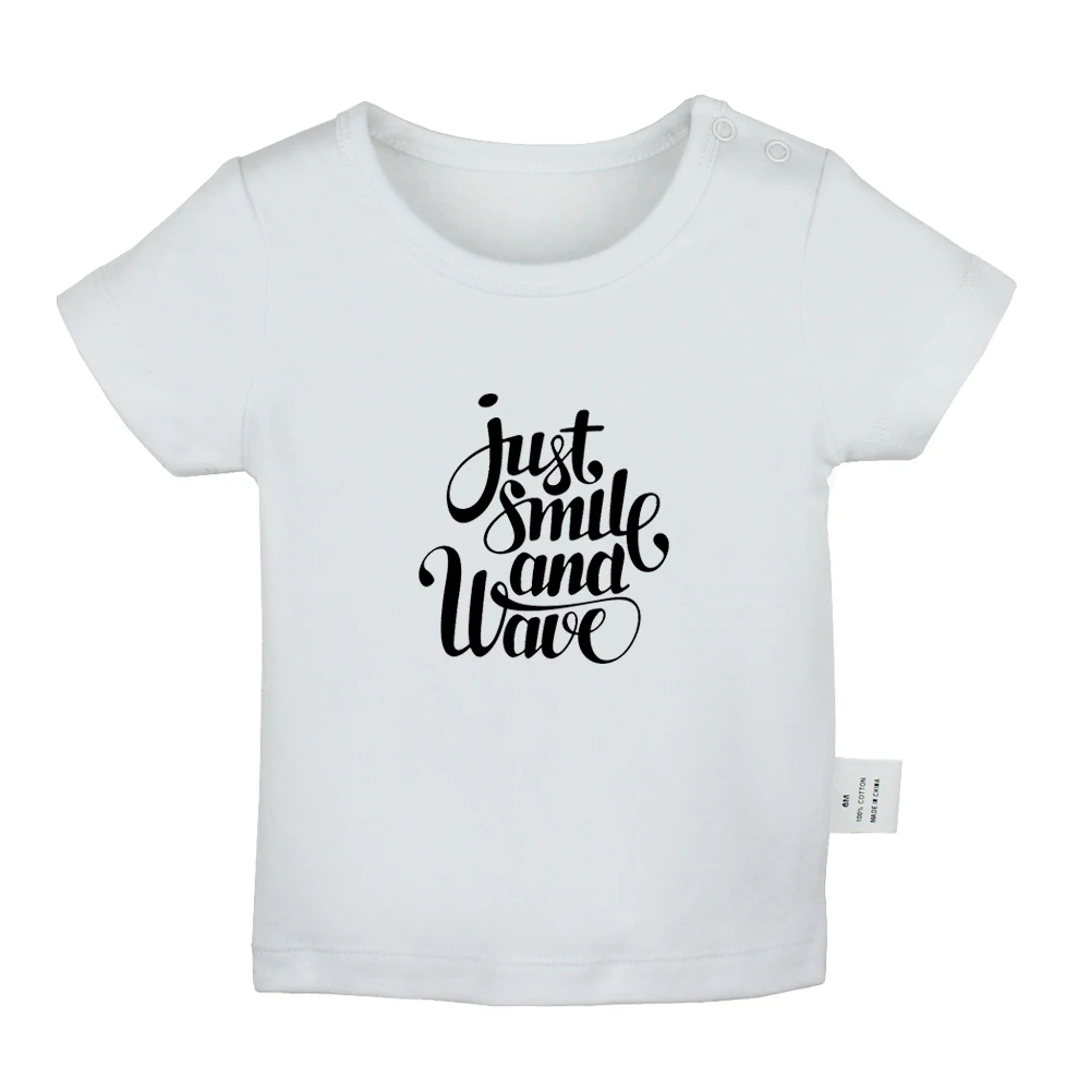 

Just Smile and Wave Work Hard & Be Kind Design Newborn Baby T-shirts Toddler Graphic Solid Color Short Sleeve Tee Tops