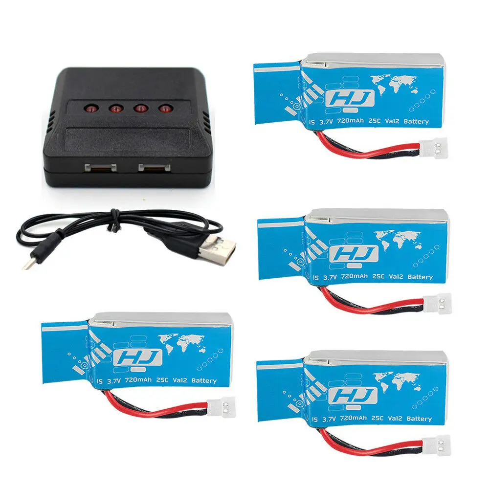 4個3.7v 720mah 882540 25C充電式バッテリーのli-po + usb充電器51005プラグ