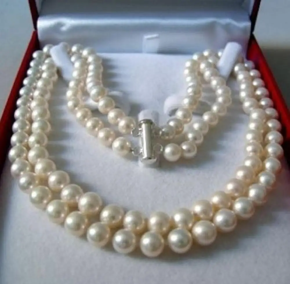 

Genuine 2Rows 8-9mm Natural White Akoya Cultured Pearl Hand Knotted Necklace