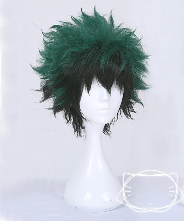 Peruca de cosplay midoriya do my hero academia, peruca curta verde e preta resistente ao calor para cosplay de my hero academia + boné