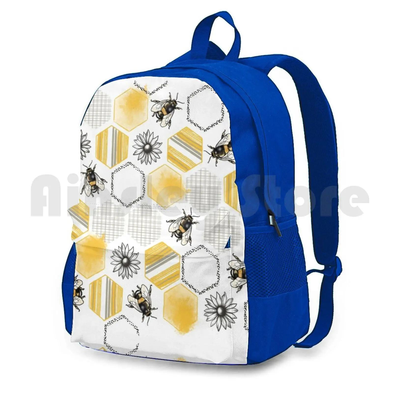 Bee Joyful Outdoor Hiking Backpack Riding Climbing Sports Bag Bees Flowers Orange Yellow Gold Spring Sunny Pattern Floral