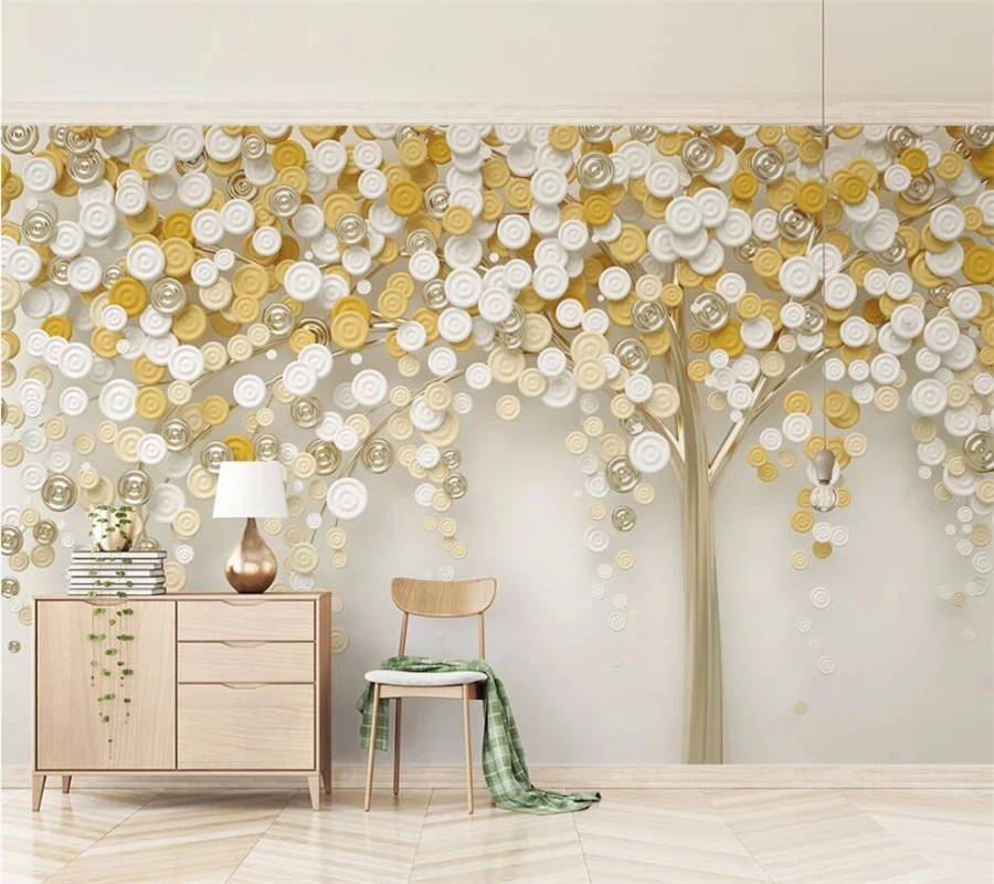 

beibehang Custom wallpaper new circle 3D three-dimensional tree gold fortune tree background wall living room bedroom decoration