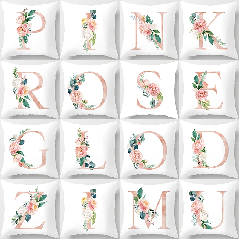 Baby Room Decoration Letter Pillow Case English Alphabet Polyester Cushion Cover for Sofa Home Decor Flower Cushion Case