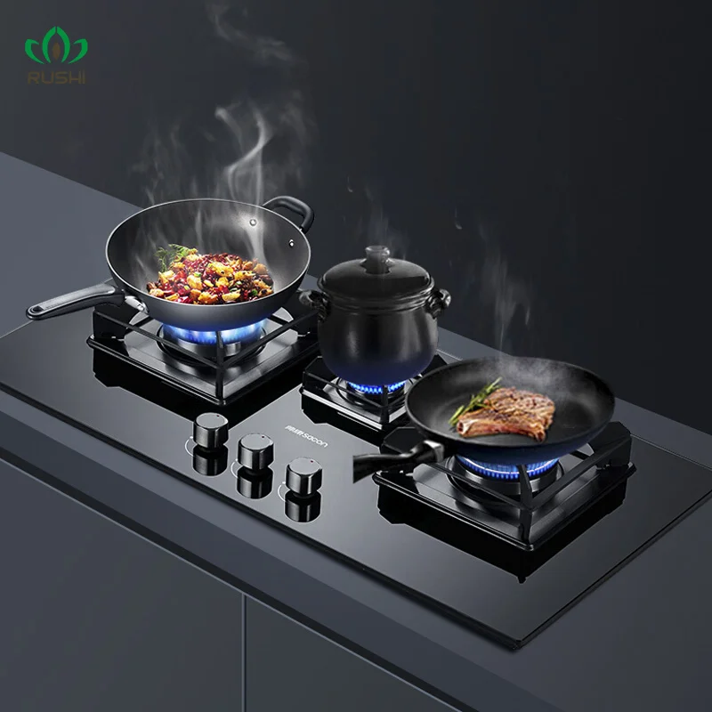 

Sacon Gas Stove 5.2kW High Power Fire Three-burner Table Built-in Dual-purpose Cooktop Natural/ Liquefied Use