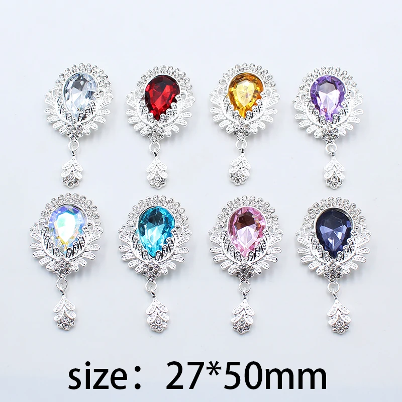 

New10pcs 27*50mm alloy shiny rhinestone multicolor acrylic pendant DIY clothing wine glass brooch jewelry decoration accessories