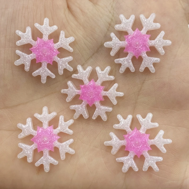 10PCS Merry Christmas Resin shiny snowflakes Flat Backs Craft Mini Xmas Decoration Supplies New Year Navidad