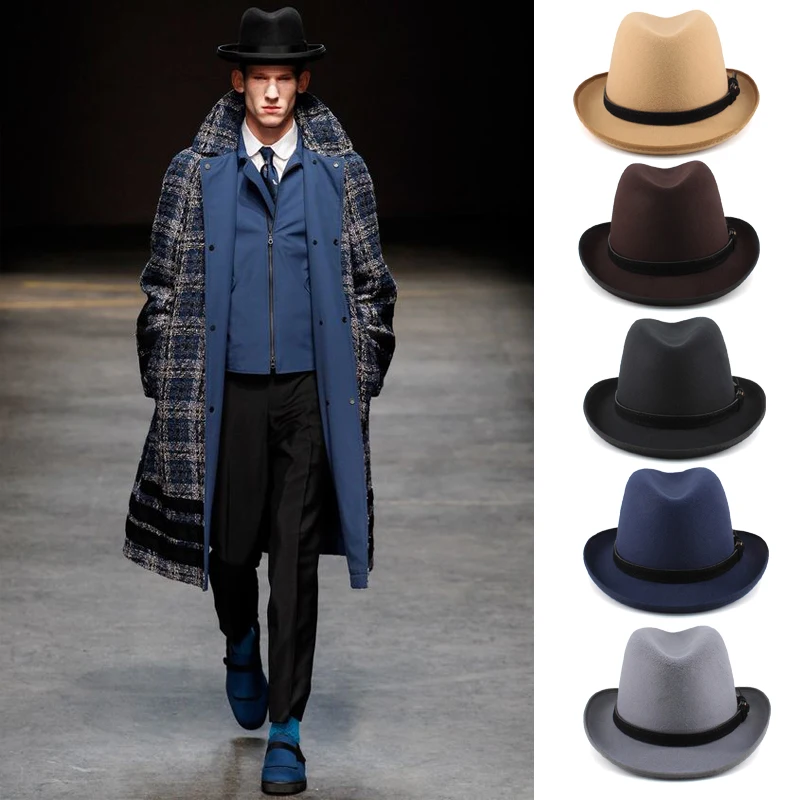 

Men Women Wool Blend Classical Retro Homburg Hats Party Fedora Caps Outdoor Trilby Sunhat Jazz Winter Warm Adjustable Size M-L