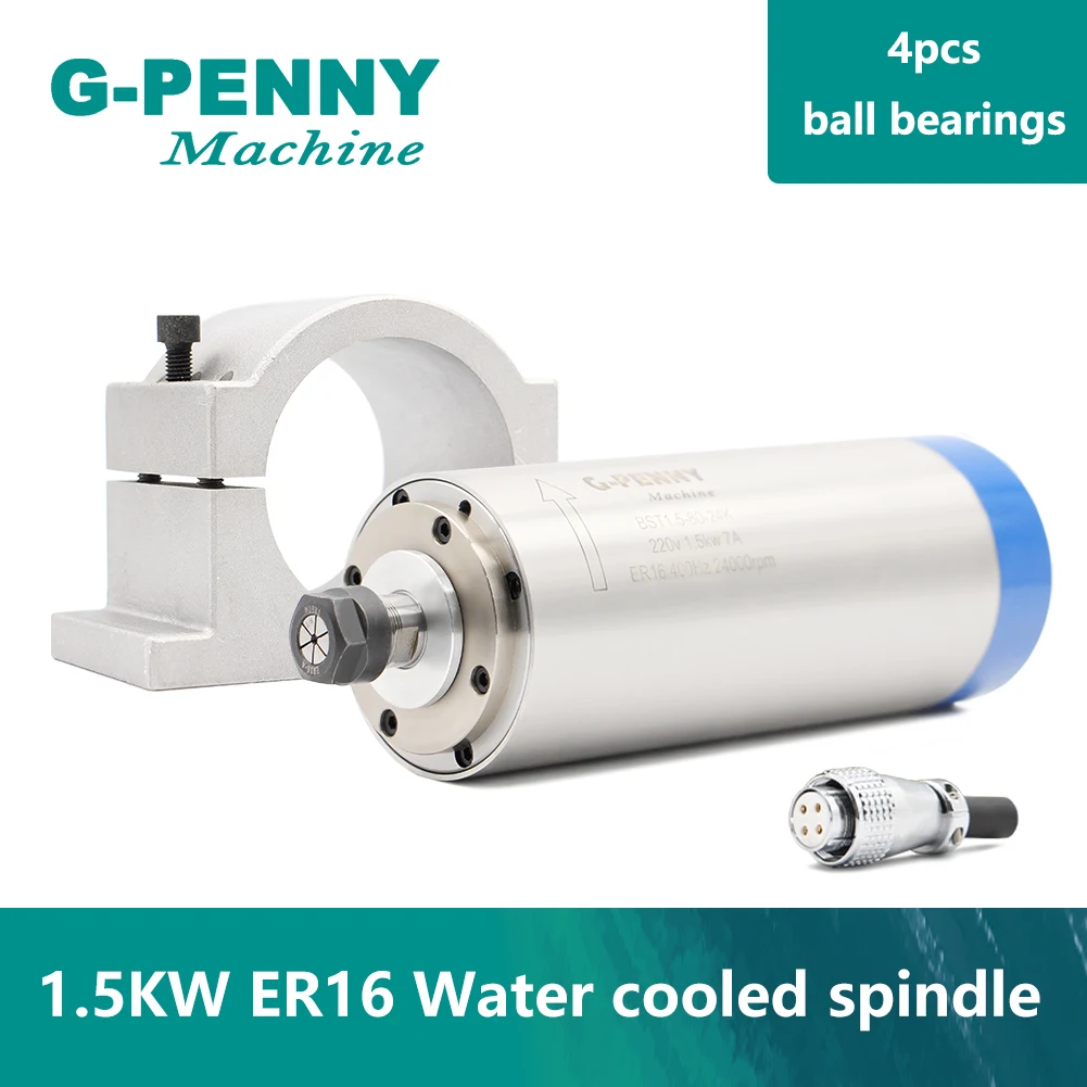 

G-PENNY Machine 1.5KW ER16 D80 220V Water Cooled Spindle Motor 4 Bearings Wood Working Machine & Diameter 80mm Spindle Bracket