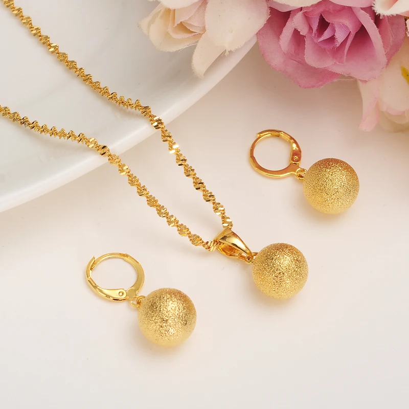 

New Arrivals Gold Spherical Ball Pendant Necklace Beads Dangle Earrings Set Women Wedding Party Exquisite Jewelry Set