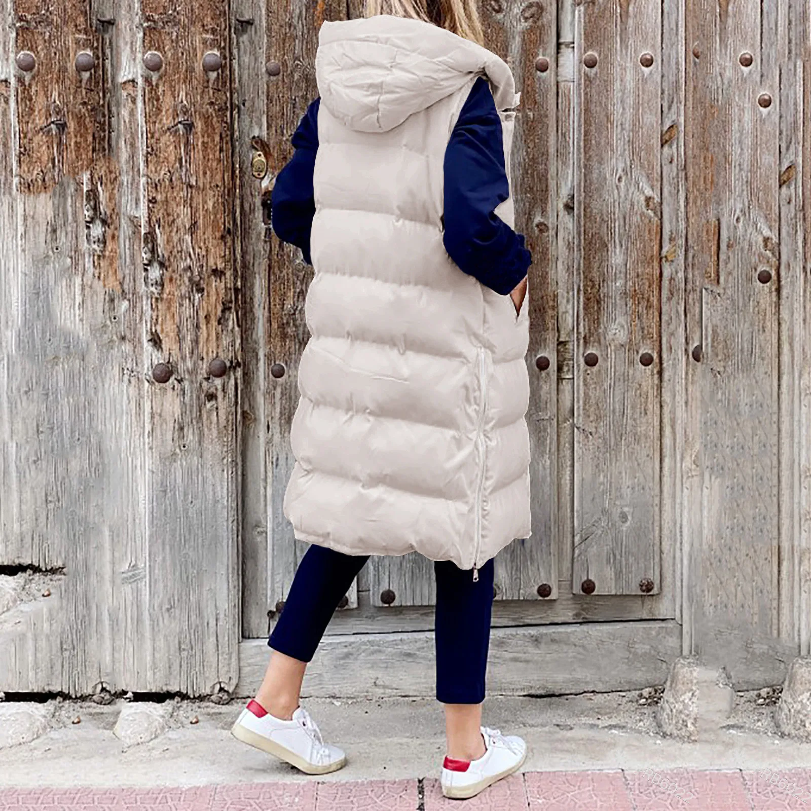 Women\'s Long Winter Coat Vest With Hood Sleeveless Warm Down Coat With Pockets Quilted Vest Down Jacket Quilted Outdoor Jacket