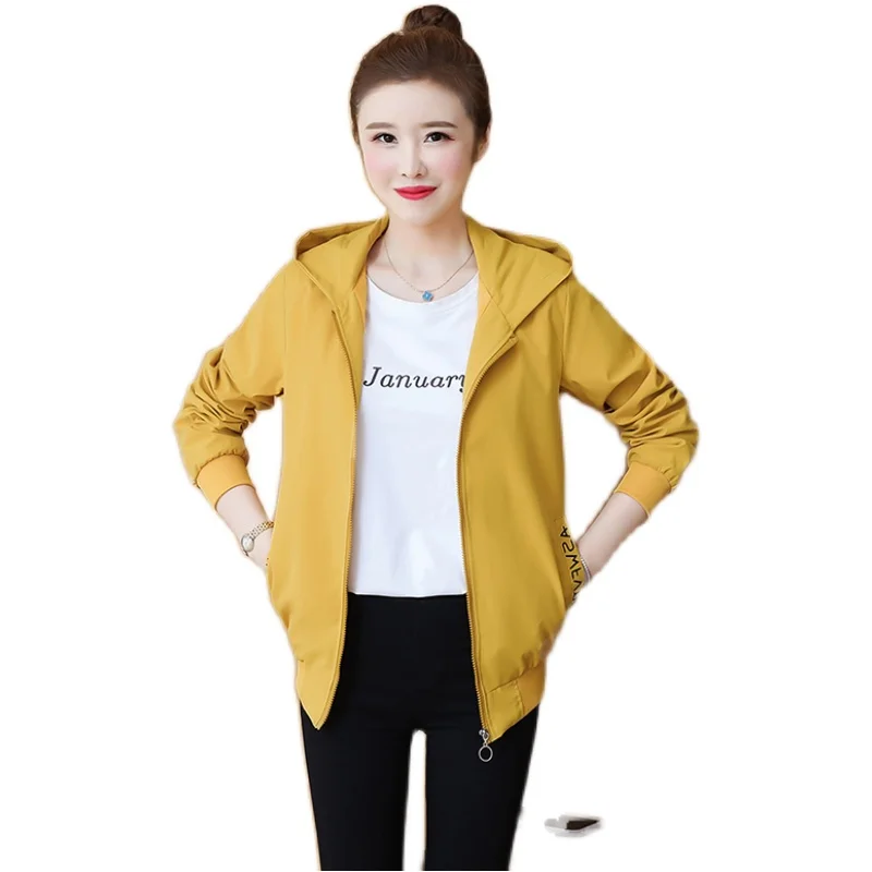 

New 2023 Spring Autumn Coat Short Women Jacket Hooded Casual Lining Korean Version Jacket Female Outerwear Tops Sports 4XL