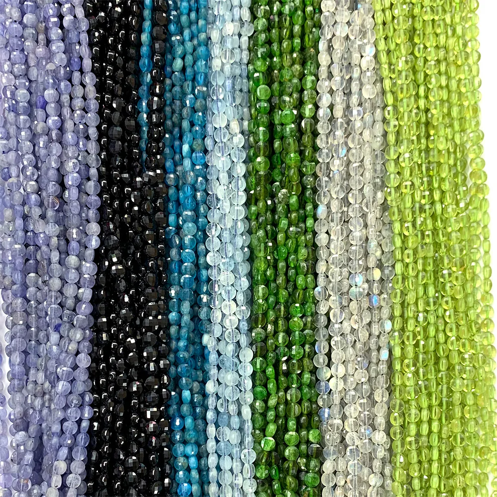 Veemake Natural Flat Coin Disce Faceted Small Beads Tourmaline Spinel Ruby Sapphire Iolite Diopside Labradorite Aquamarine C2