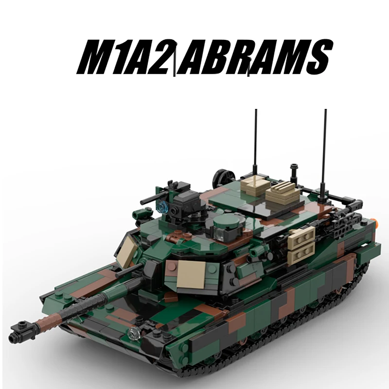 MOC WW2 Military M1A2 Abrams Tank Truck Weapons Building Blocks Model Set US Soldier Army Vehicle Car Gun Figures Part Kids Toys