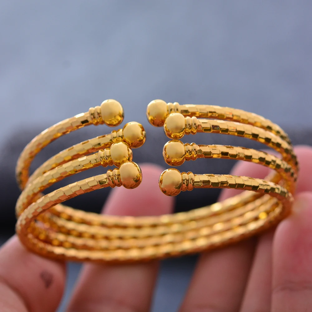 Wando Gold Color open Thread Mosaic Bangle for Baby Girl Child Africa Arab Ethiopian Wedding party Bracelet Jewelry Circlet