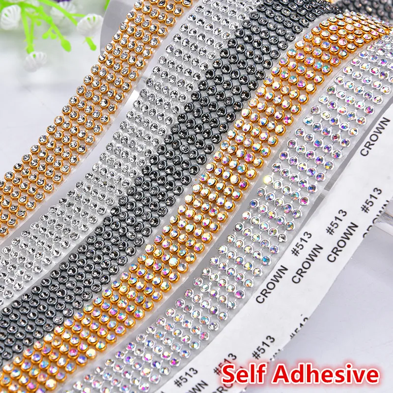 Flash Crystal Rhinestone Banding Multi-Rows Aluminum Mesh Diamond Wedding Dress Belt Trimming Hotfix/Self Adhesive Decor Tape