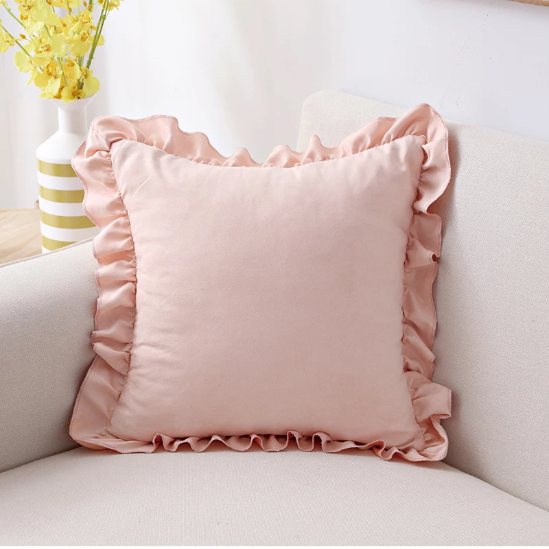 Solid Cushion Cover Pink Grey Brown Home Decorative Pillow Cover Ruffle Soft Faux Suede 45x45cm/30x50cm for sofa Bed Living room
