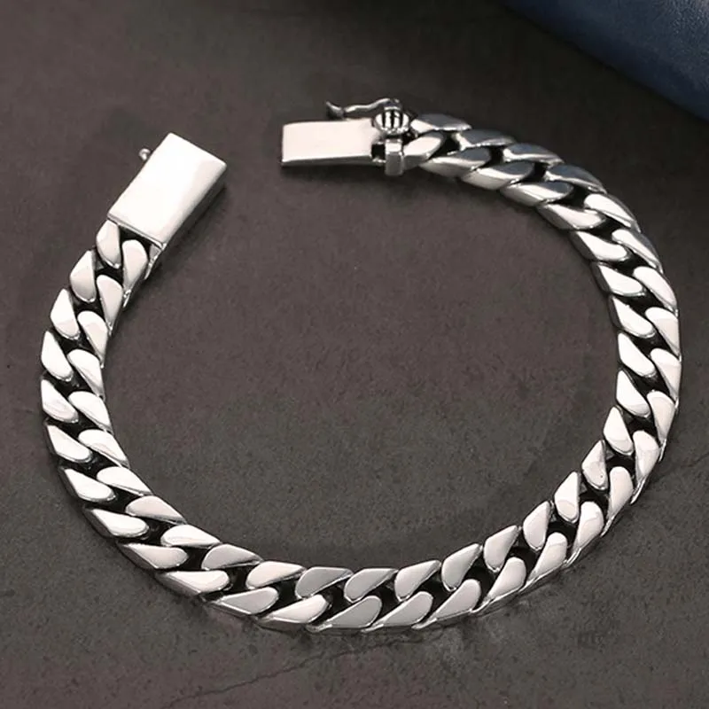 

925 Sterling Silver 8mm 17CM to 20cm Miami Cuban Chain Link Bracelet Women Men Fine Jewelry Solid Tibetan Silver Chain Bracelets