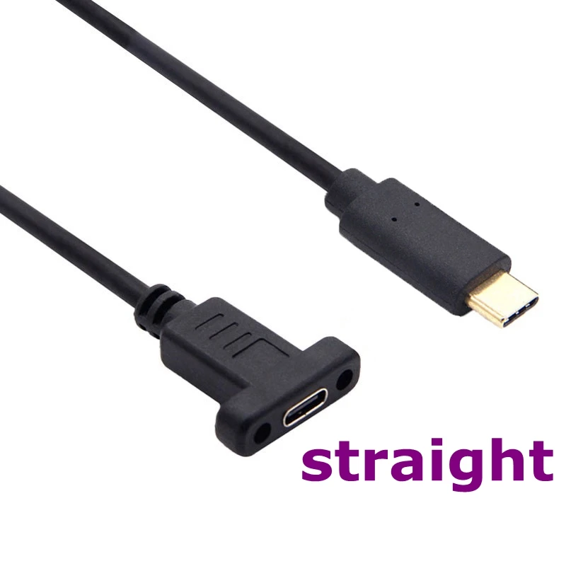 USB 3.1 Type-C Male to Female Extension Cable 90 Degree Right Angle 16+1 With Panel Mounting Screw Hole 10Gbps for Computer