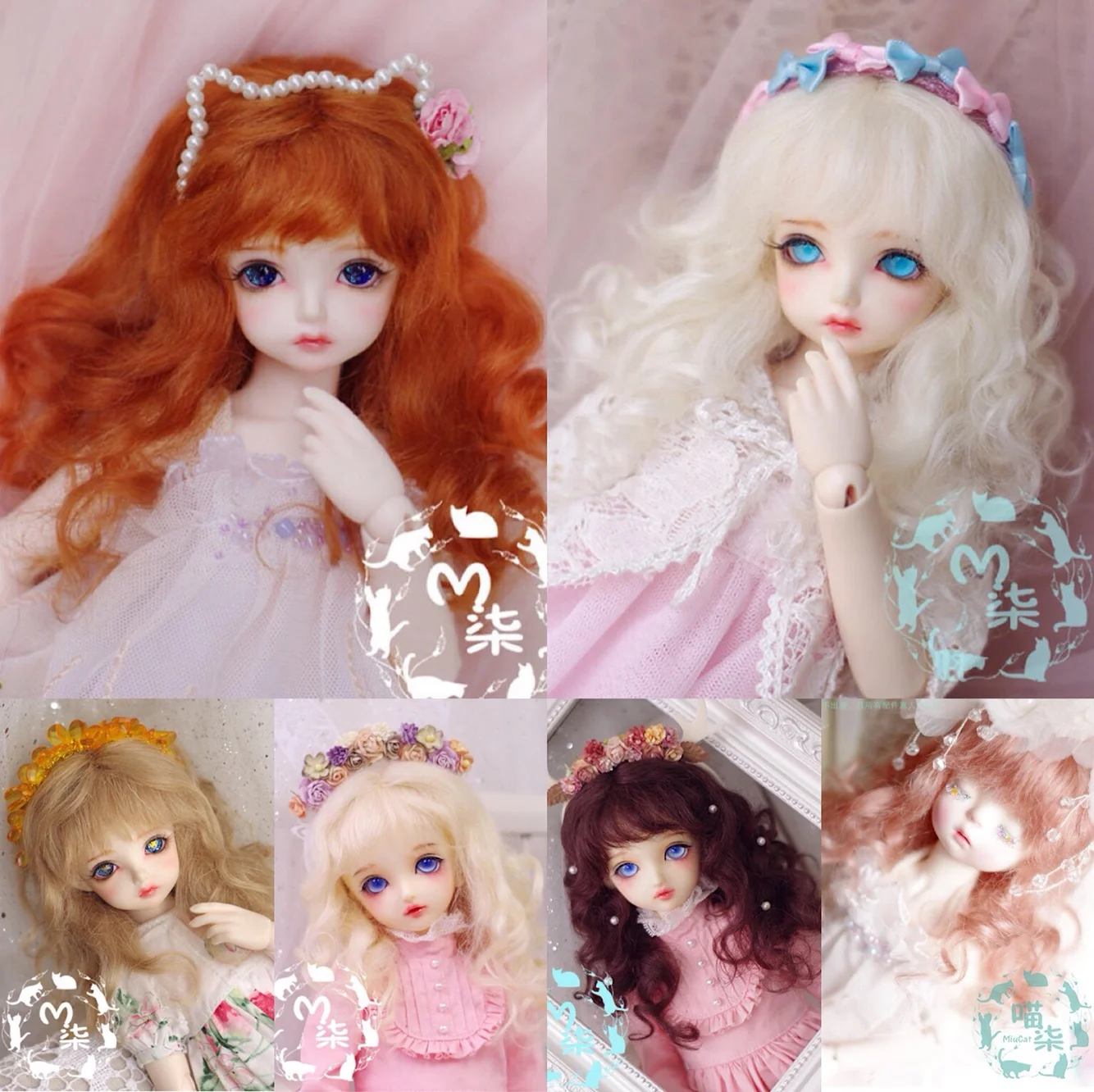 M7-bjd doll wig mohair 8-9inch 7-8inch 6-7inch 5-6inch 4-5inch 3-4inch 1/3 1/4 1/6 1/8 1/12 blond brown red