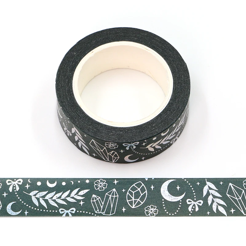 NEW 1 Roll 10M Diary decorating Silver Foil Moon Stars and Leaves Washi Tapes DIY  Journal Adhesive Masking Tape Cute Stationery