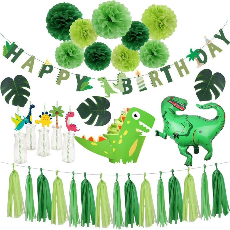 Dinosaur Party Balloon Bunting Garland 1st Birthday Boy Roar Birthday Party Favors Gifts Jungle Safari Dino Party Decorations