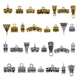 Julie Wang 30PCS Bail Beads Charms Mixed Tube Spacer Bead With Loop Barrel European Bracelet Pendant Jewelry Making Accessory