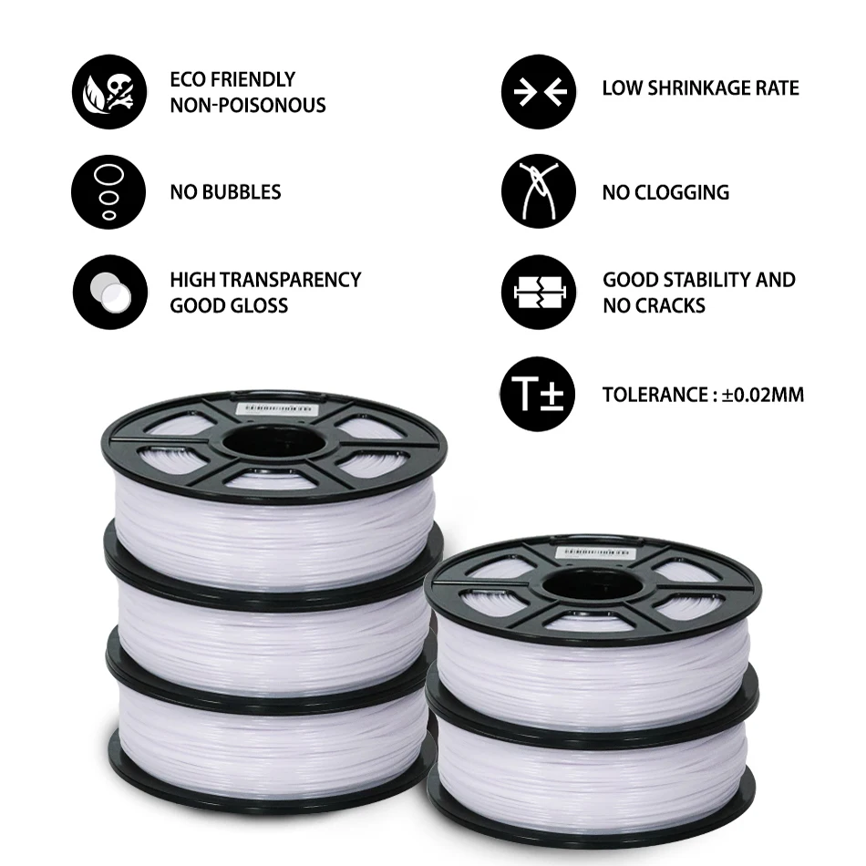 SUNLU 5Roll PETG/PETG Clear Filament 1.75 ±0.02mm 1kg Spool (2.2lbs) High Toughness Neatly Wound Filament Fit Most FDM Printer