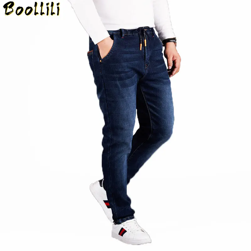 

Fleece Men L-6XL Jeans Loose Waist Jean High Waist Elastic Cashmere Trousers Autumn Winter Baggy Straight Denim Men Jean