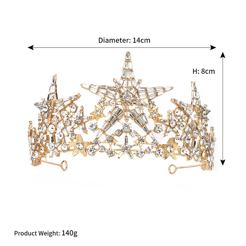 Corona de estrella con diamantes de imitación para mujer, Tiaras y coronas de Boda nupcial de cristal, joyería para el cabello, accesorios para el cabello de fiesta, tocado de novia Gif