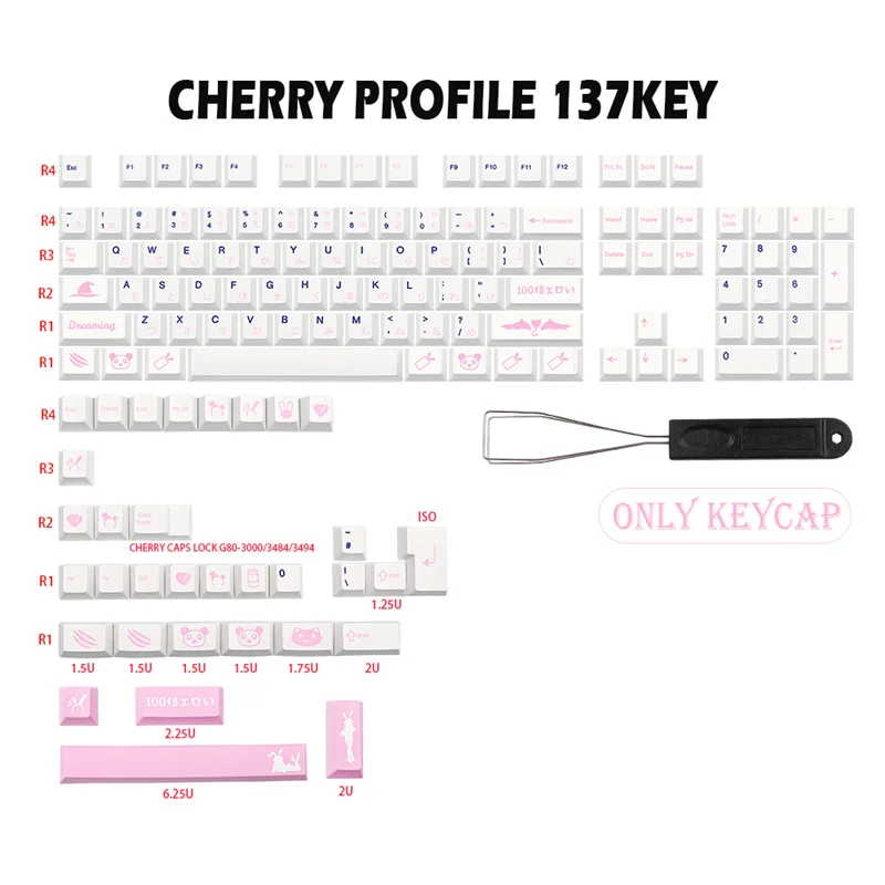 

Personality GMK Bunny Girl Keycaps Cherry Profile PBT Dye Subbed 137 Keys For MX Switch Mechanical Keyboard GH60 GK61 GK64 96