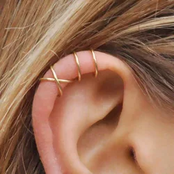 5Pcs/Set Stainless Steel C Shape Cross Clip Ear Cuffs Leaf Ear Clip Earrings For Women No Piercing Fake Cartilage Earring