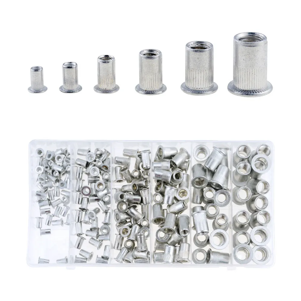 

190PCS Rivet Nuts M3 M4 M5 M6 M8 M10 With Box Aluminum Alloy Flat Head Threaded Insert Nut Rivet Cap Set Threaded Nuts