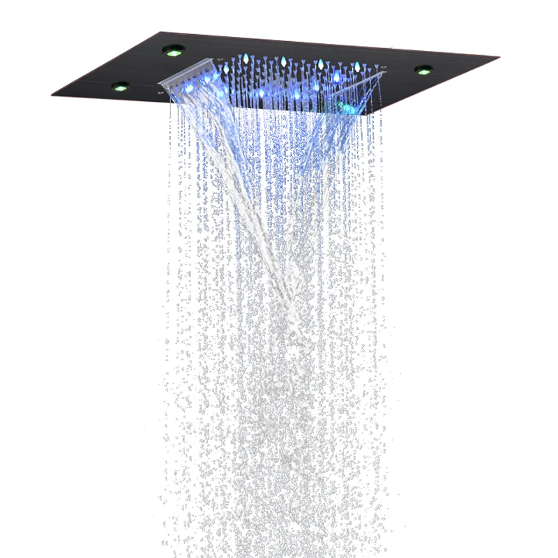 

European Style Oil Rubbed Bronze 50X36 CM Rain Shower Faucets 7 Colors LED Bathroom Waterfall Rainfall