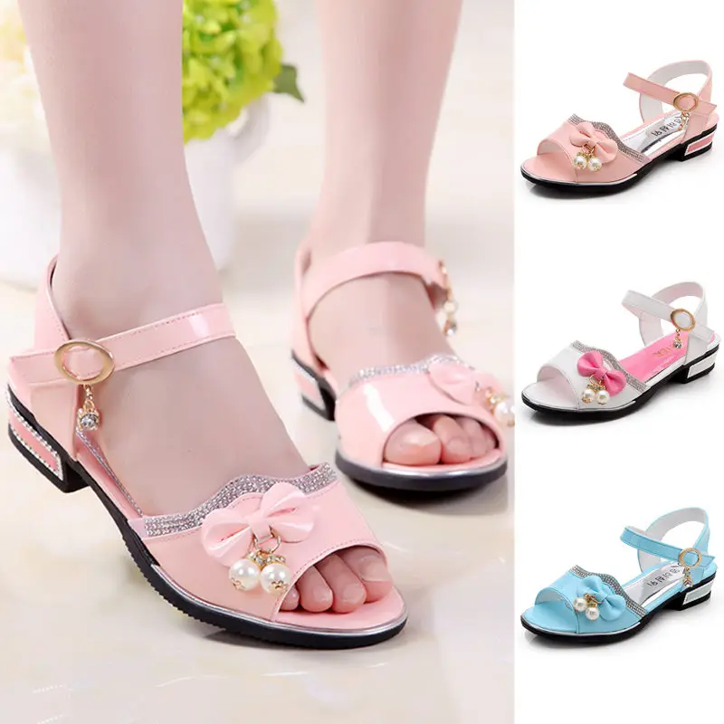 Summer Girls princess shoes baby Girls sandals Fashion beautiful bowknot Sandal for girl white light blue pink